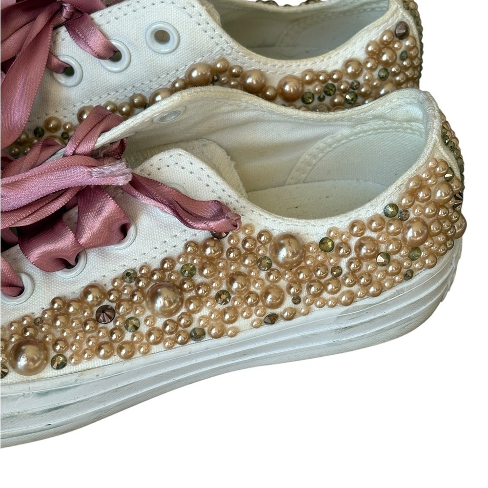 Converse Pearl Bling Low Top Womens Sneakers Size 7 Wedding Fancy - Picture 11 of 12